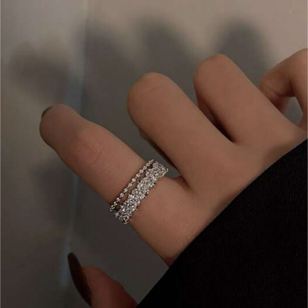 【在庫ラスト1点】リング￤ジルコニア￤指輪￤ダブルレイヤー レディースのアクセサリー(リング(指輪))の商品写真
