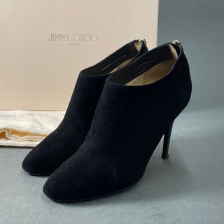 ジミーチュウ(JIMMY CHOO)の5a28 JIMMY CHOO ジミーチュウ イタリア製 247MENDEZ バックジップ ヒール ブーティ シューズ 37 ブラック スエード レザー MADE IN ITALY(ブーツ)