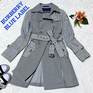 バーバリーブルーレーベル(BURBERRY BLUE LABEL)の美品✨バーバリーブルーレーベル　トレンチコート　ストライプ　ベルト　38(トレンチコート)