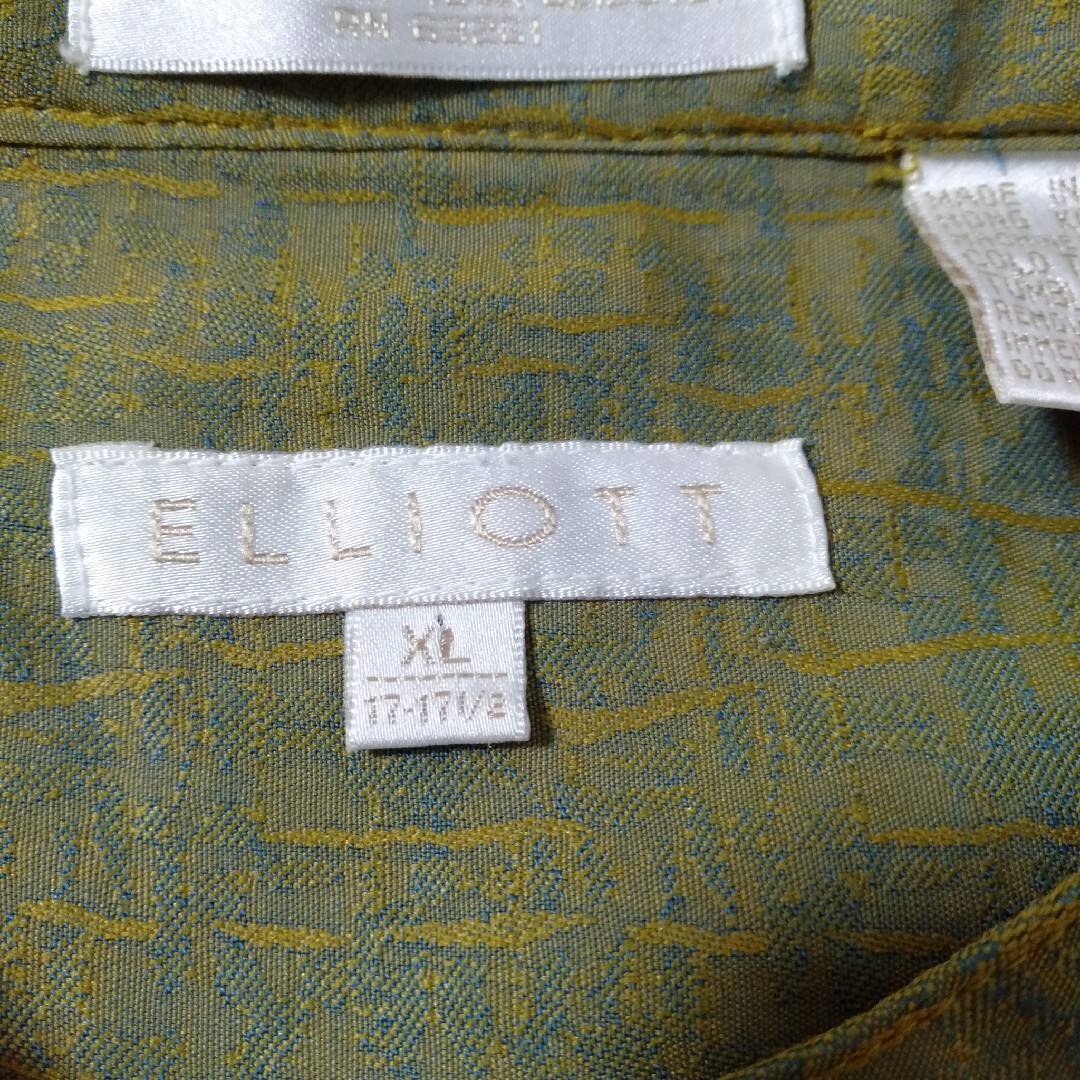 【ELLIOTT ノーカラー柄シャツ XL ダークカラー 太アーム A644 メンズのトップス(シャツ)の商品写真