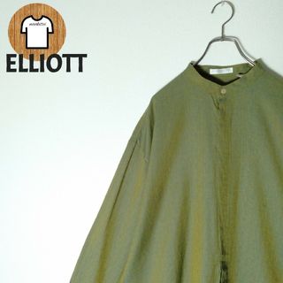 【ELLIOTT ノーカラー柄シャツ XL ダークカラー 太アーム A644(シャツ)