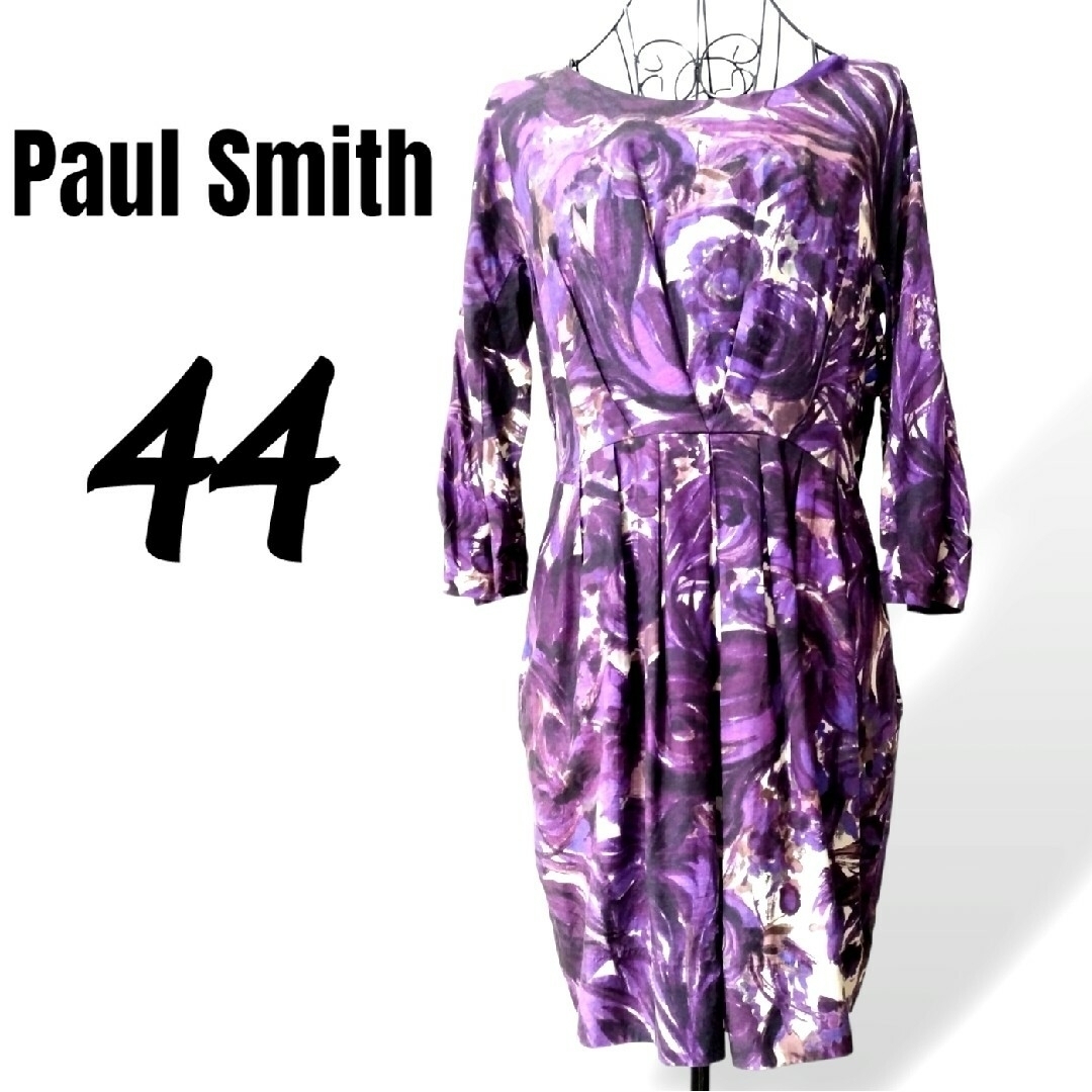 【美品】ポールスミス　大きいサイズ【44L】2XL　総柄ワンピース　美シルエット