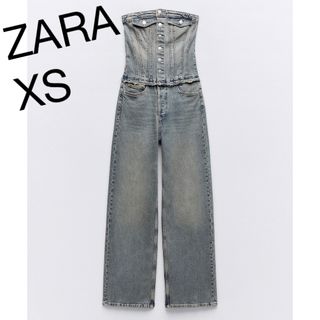 ザラ(ZARA)のTRFオフショルダーデニムジャンプスーツ(サロペット/オーバーオール)