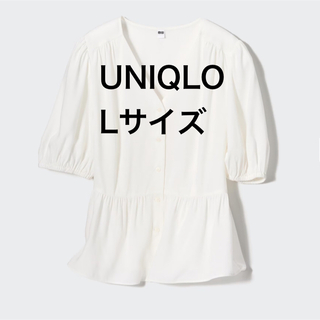 ユニクロ(UNIQLO)のレーヨンローンVネックブラウス（半袖）ホワイト(シャツ/ブラウス(半袖/袖なし))