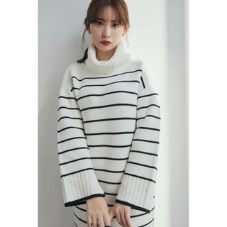 ハーリップトゥ(Her lip to)のherlipto Striped Turtleneck Mini Knit 白S(ひざ丈ワンピース)