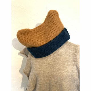 手編み　ツートン　ニット帽　ブルー系(ニット帽/ビーニー)