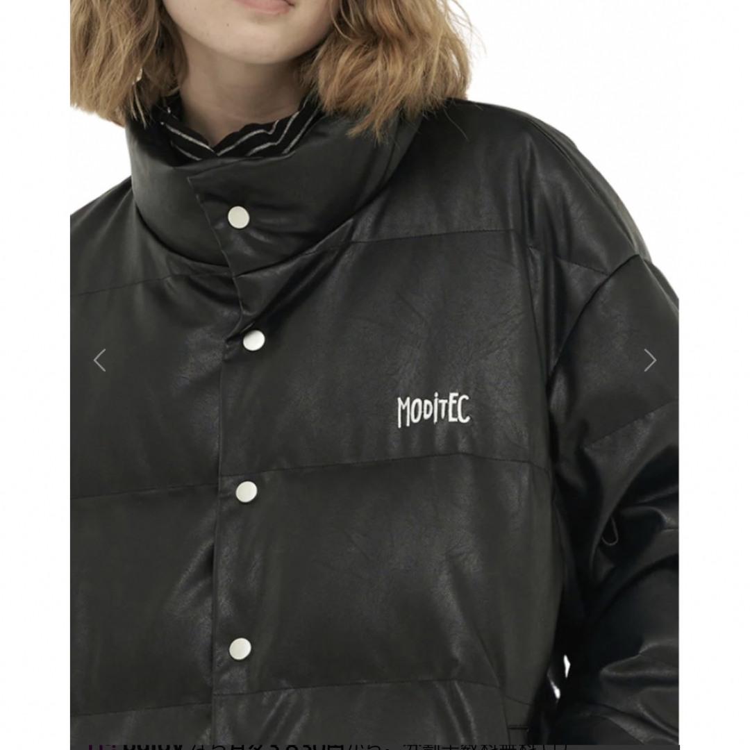 MODITEC イレギュラーカットデザインパファー ジャケット　フェイクレザー レディースのジャケット/アウター(ダウンジャケット)の商品写真