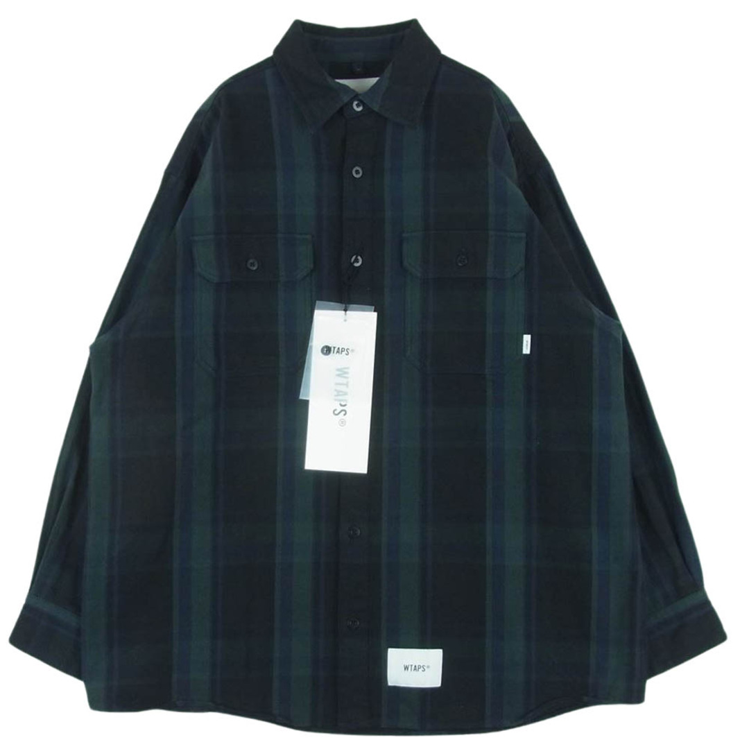 02肩幅WTAPS ダブルタップス 21AW 212TQDT-SHM05 DECK FLANNEL TEXTILE デッキ ロングスリーブ コットン フランネル シャツ グリーン系 02