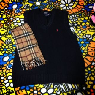 ラルフローレン RALPH LAUREN ウール混 切替 ストライプ柄 ジレ