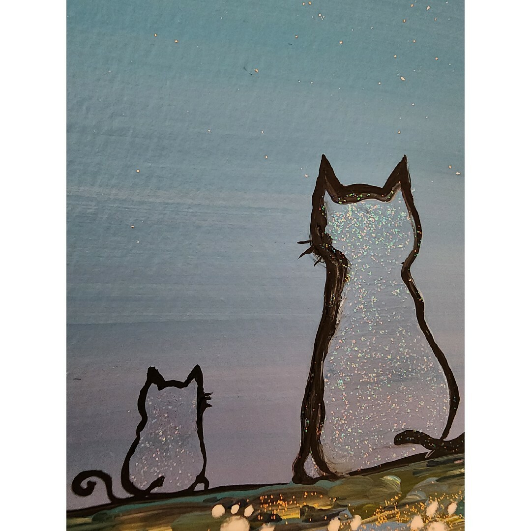 絵 絵画 風景画 アクリル画 アート　猫　猫の絵 エンタメ/ホビーの美術品/アンティーク(絵画/タペストリー)の商品写真