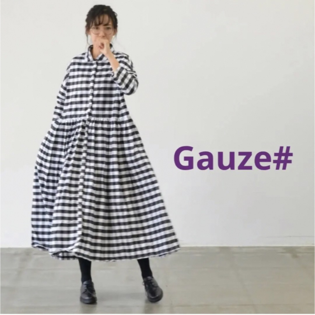 Gauze# ギンガムスウィッチングギャザーシャツワンピースの通販 Gauze# ギンガムスウィッチングギャザーシャツワンピースの通販