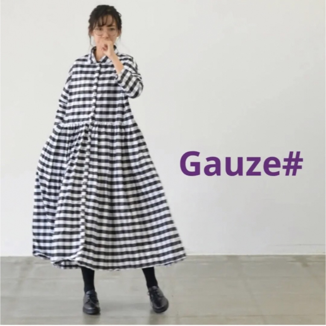 Gauze# ギンガムスウィッチングギャザーシャツワンピース レディースのワンピース(ロングワンピース/マキシワンピース)の商品写真