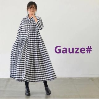 Gauze# ギンガムスウィッチングギャザーシャツワンピース(ロングワンピース/マキシワンピース)