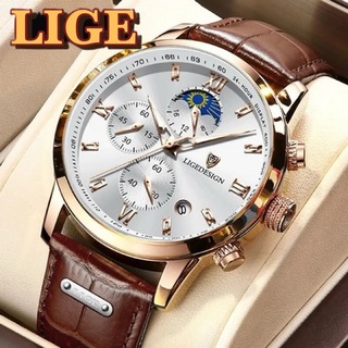 新品 LIGEDESIGN クロノグラフ ウォッチ メンズ腕時計ホワイトブラウン(腕時計(アナログ))