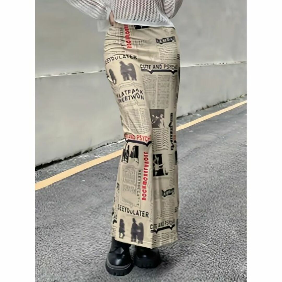 入荷！新聞プリントマキシスカート カジュアルバックスプリット  レディースのスカート(ロングスカート)の商品写真