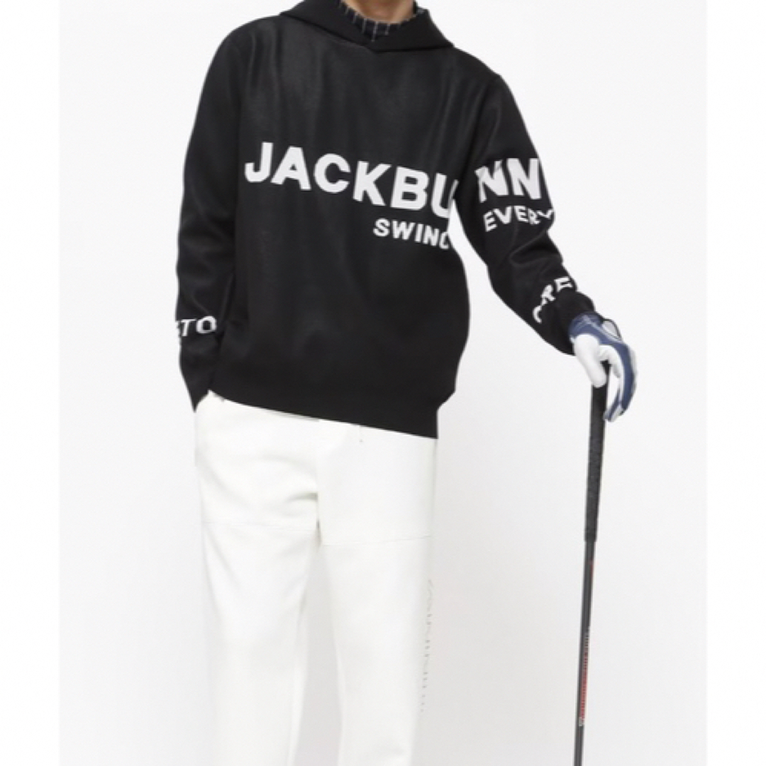 JACK BUNNY!!(ジャックバニー)の新品 ジャックバニー ポリエステルWジャガード ロゴニットフーディ(4)M/黒 スポーツ/アウトドアのゴルフ(ウエア)の商品写真