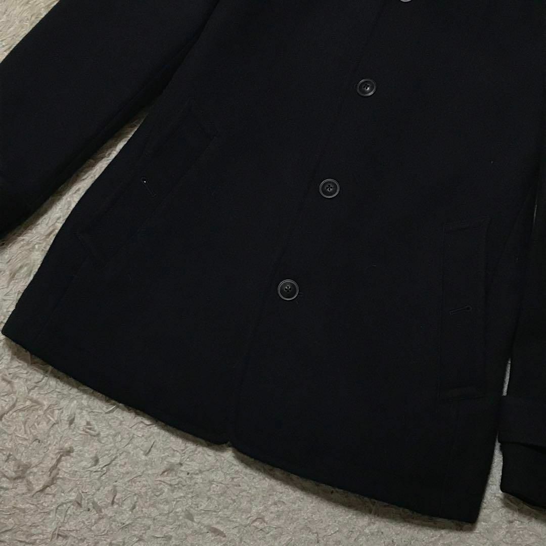 TAKEO KIKUCHI(タケオキクチ)の【美品】タケオキクチ　ウールシングルPコート　人気L ブラック　K837 メンズのジャケット/アウター(ピーコート)の商品写真