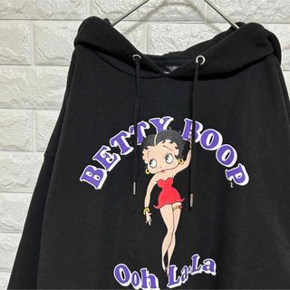 ベティブープ(Betty Boop)の【ストレンジヘブン× ベティブープ】ビッグプリントトレーナー 黒 4Ｌ ゆるダボ(パーカー)