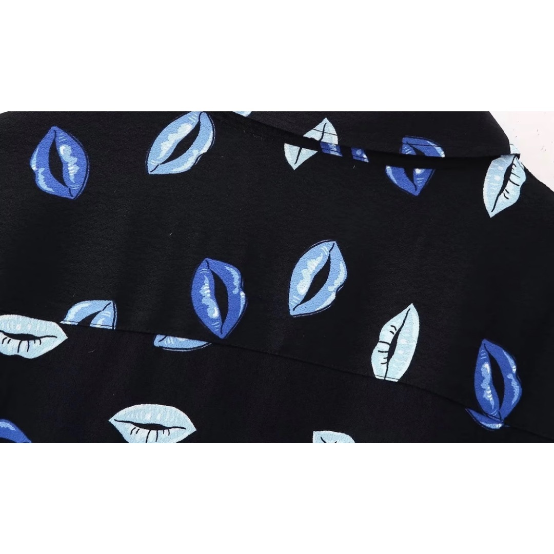 🦅1月新作🍆13428◆リップ 唇 柄 シャツ ブラウス レディースのトップス(シャツ/ブラウス(長袖/七分))の商品写真