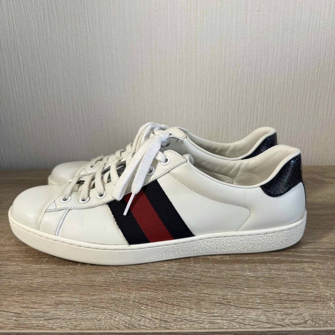 Gucci(グッチ)のUK8 GUCCI メンズ Ace エース ウェビングライン レザー ホワイト メンズの靴/シューズ(スニーカー)の商品写真