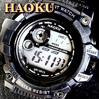 新品 HAOKU デジタルウォッチ ビックフェイス メンズ腕時計 フルブラック(腕時計(デジタル))