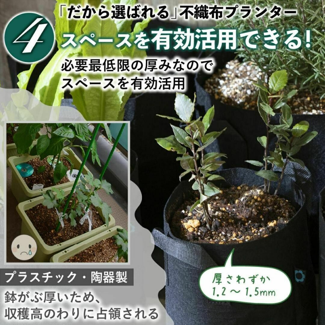 不織布プランター 2ガロン 植木鉢 7号 栽培袋 フェルト グレー ハンドメイドのフラワー/ガーデン(プランター)の商品写真