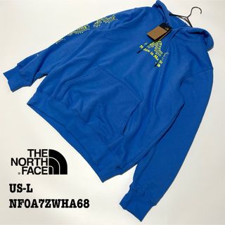 ザノースフェイス(THE NORTH FACE)の②【新品】US-L ノースフェイス パーカー スウェット 袖プリント ブルー(パーカー)