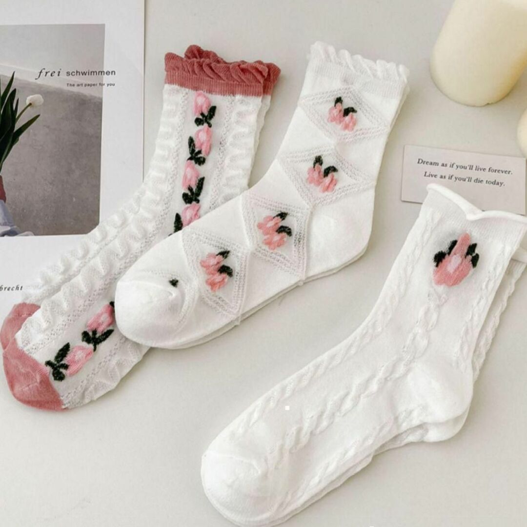 靴下 キッズ ガール 子供 ハイソックス フォーマル 花柄 フラワー かわいい レディースのレッグウェア(ソックス)の商品写真
