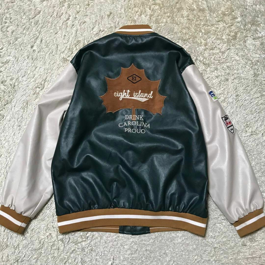 美品】エイトアイランド フェイクレザースタジャン バイカラー 美品】エイトアイランド フェイクレザースタジャン バイカラー