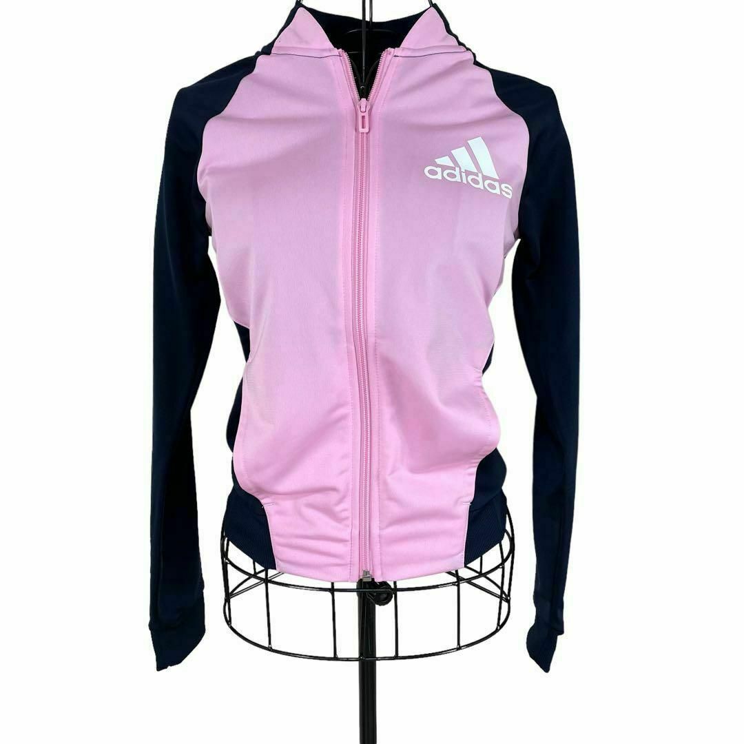 adidas(アディダス)のアディダス　ジップアップジャージ　ピンク　ネイビー　150cm キッズ/ベビー/マタニティのキッズ服女の子用(90cm~)(ジャケット/上着)の商品写真