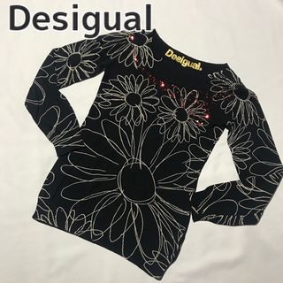 デシグアル(DESIGUAL)のデシグアル Desigual  長袖　ニット　トップス　花柄　スパンコール　M(ニット/セーター)