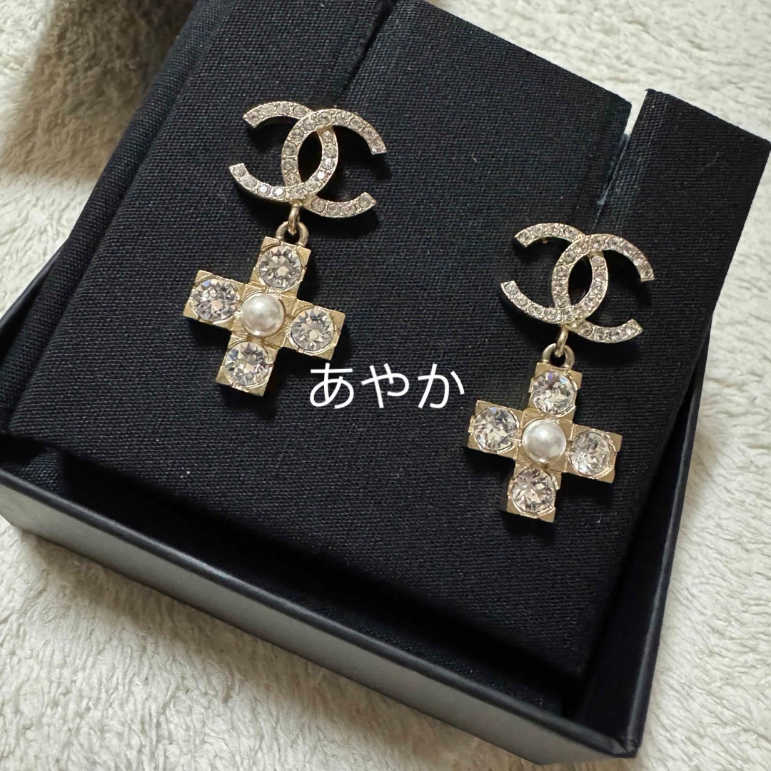 CHANEL - シャネル21k ピアス CCマーク パール クロスダイヤの CHANEL - シャネル21k ピアス CCマーク パール クロスダイヤの