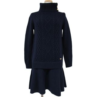 ブルーレーベルクレストブリッジ(BLUE LABEL CRESTBRIDGE)のBLUE LABEL CRESTBRIDGE ブルーレーベル クレストブリッジ ワンピース ネイビー 紺 38(M) ミニ ミドル 膝丈 フレア ニット タートルネック 長袖 ケーブル編み ドッキング 切替 トップス ドレス 【レディース】【中古】(ひざ丈ワンピース)