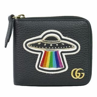 グッチ(Gucci)の本物 グッチ GUCCI GGマーモント UFO ドラゴン パッチワーク 折財布 コンパクトウォレット レザー ブラック 478138 財布 ウォレット 中古(財布)