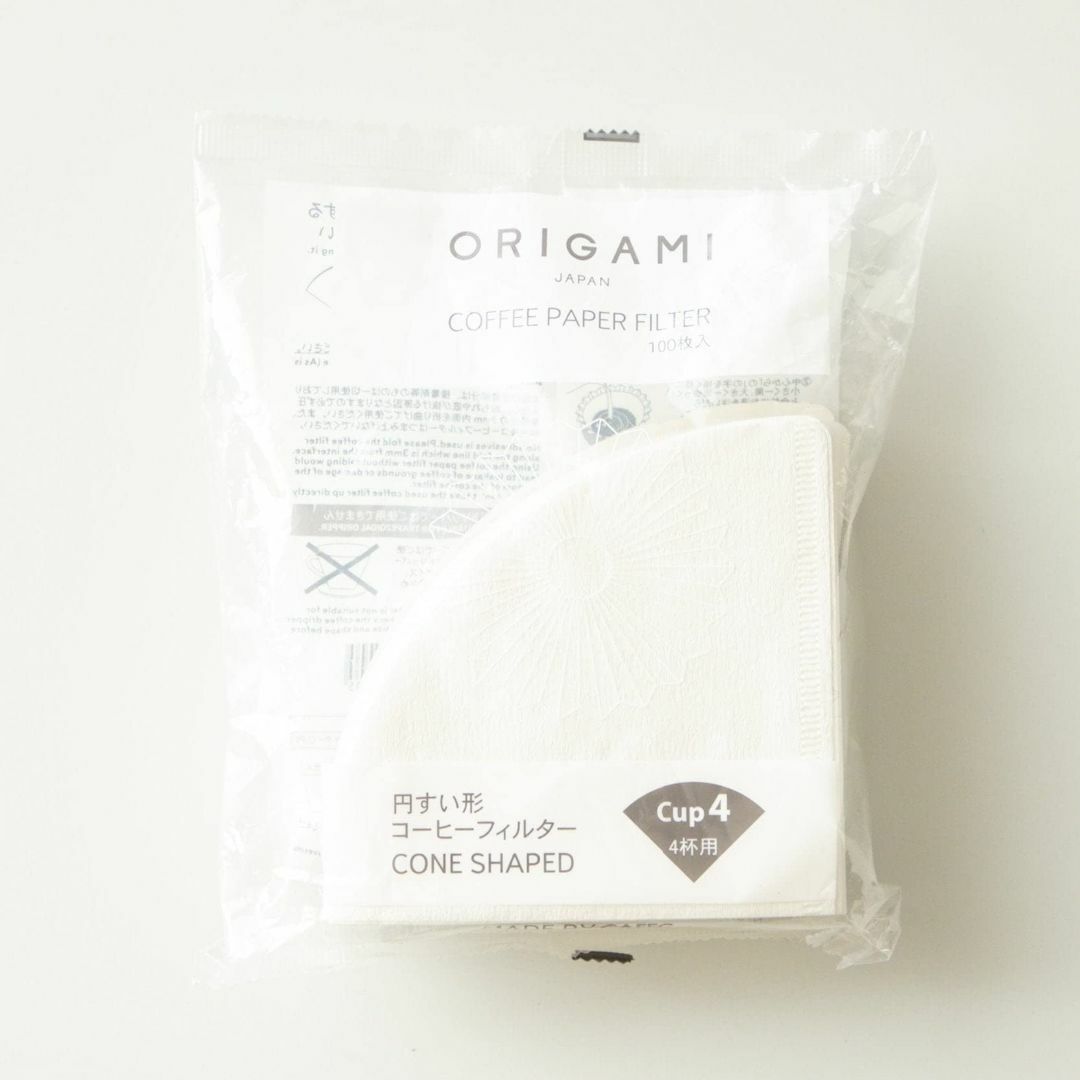 【新着商品】ORIGAMI オリガミ コーヒーフィルター 4杯用 100枚入 円 インテリア/住まい/日用品のキッチン/食器(容器)の商品写真