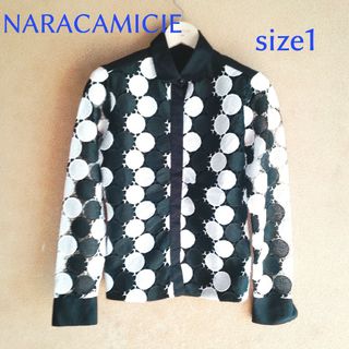 ナラカミーチェ(NARACAMICIE)のナラカミーチェ　ホワイト×ブラックサイクルカットワークデザイン長袖ブラウス　黒(シャツ/ブラウス(長袖/七分))