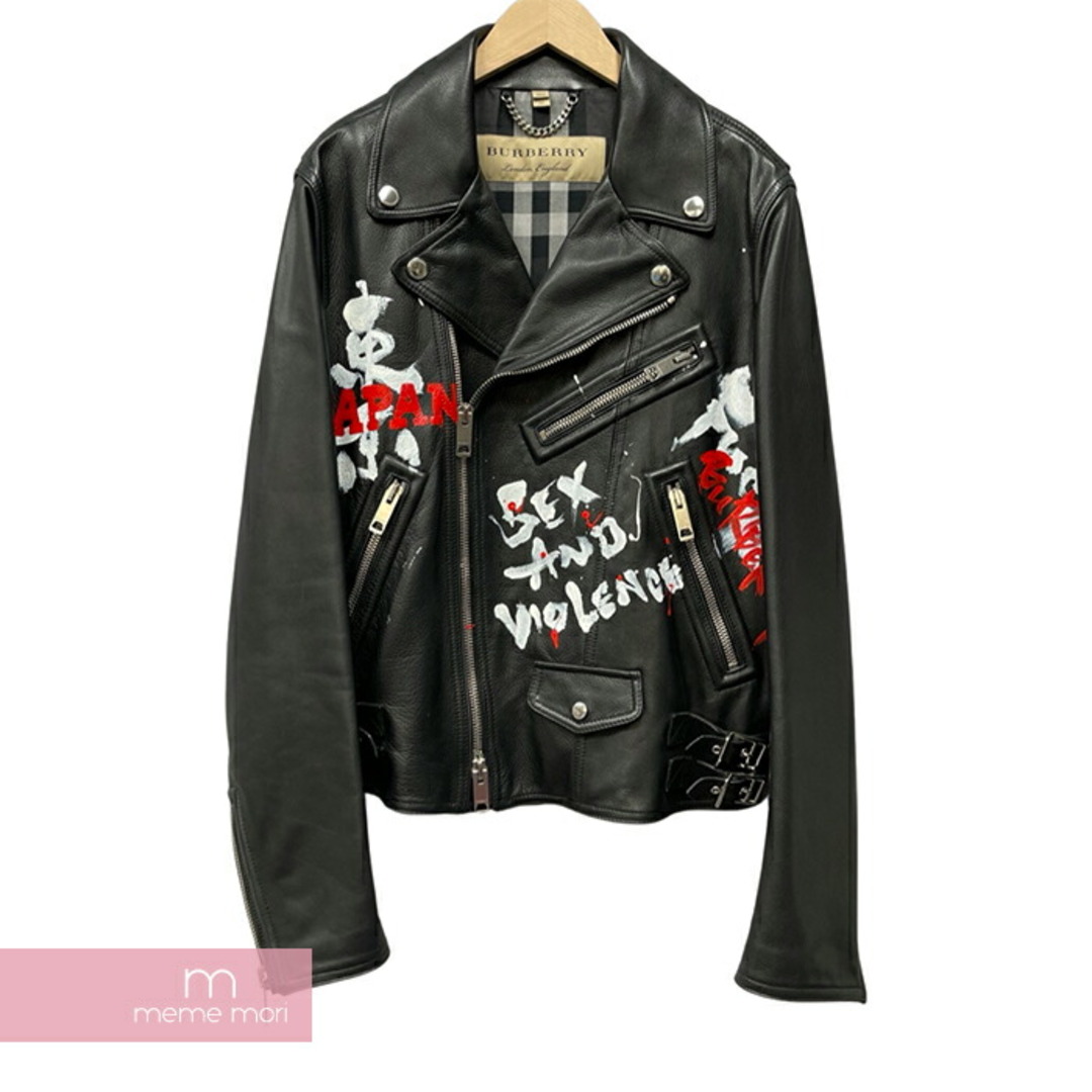 BURBERRY(バーバリー)のBURBERRY Leather Riders Jacket TNKANFA S1HAM バーバリー レザーライダースジャケット ダブルライダース カウレザー ペイントデザイン ブラック サイズ52 【240126】【新古品】【me04】 メンズのジャケット/アウター(その他)の商品写真