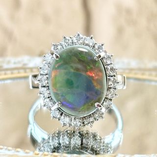 Pt900 ブラックオパール2.99ct ダイヤモンド0.47ct リング(リング(指輪))