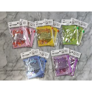 セリア(Seria)の【値下げ】お菓子パッケージキーホルダー10個　全5色×2　ピンク　黄　緑　青　紫(小物入れ)