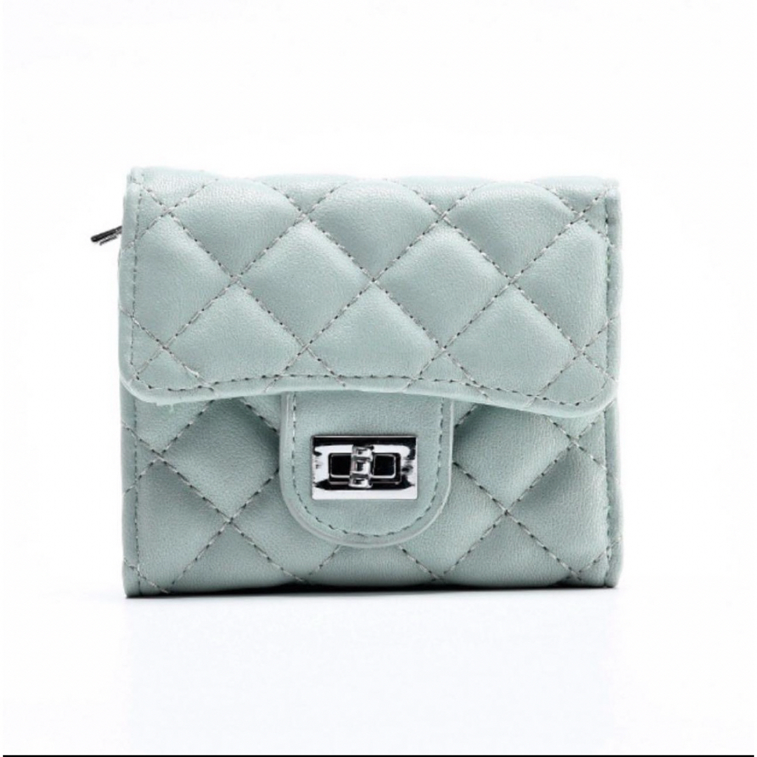 キルティング ウォレット グリーン コンパクト 折り財布 コインケース レディースのファッション小物(財布)の商品写真