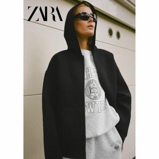 ザラ(ZARA)のZARA ソフトネオプレン ボンバーウールライクジャケット L ブラック(ブルゾン)