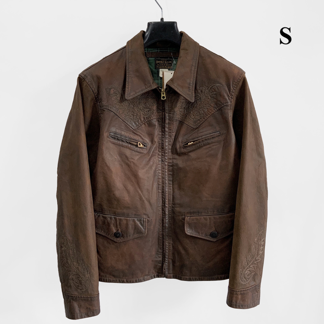 RRL(ダブルアールエル)の23FW 新品 RRL ダブルアールエル エンブロイダリー レザージャケット S メンズのジャケット/アウター(レザージャケット)の商品写真