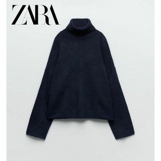 ザラ(ZARA)のZARA ハイネック リブニットセーター M ネイビーブルー(ニット/セーター)