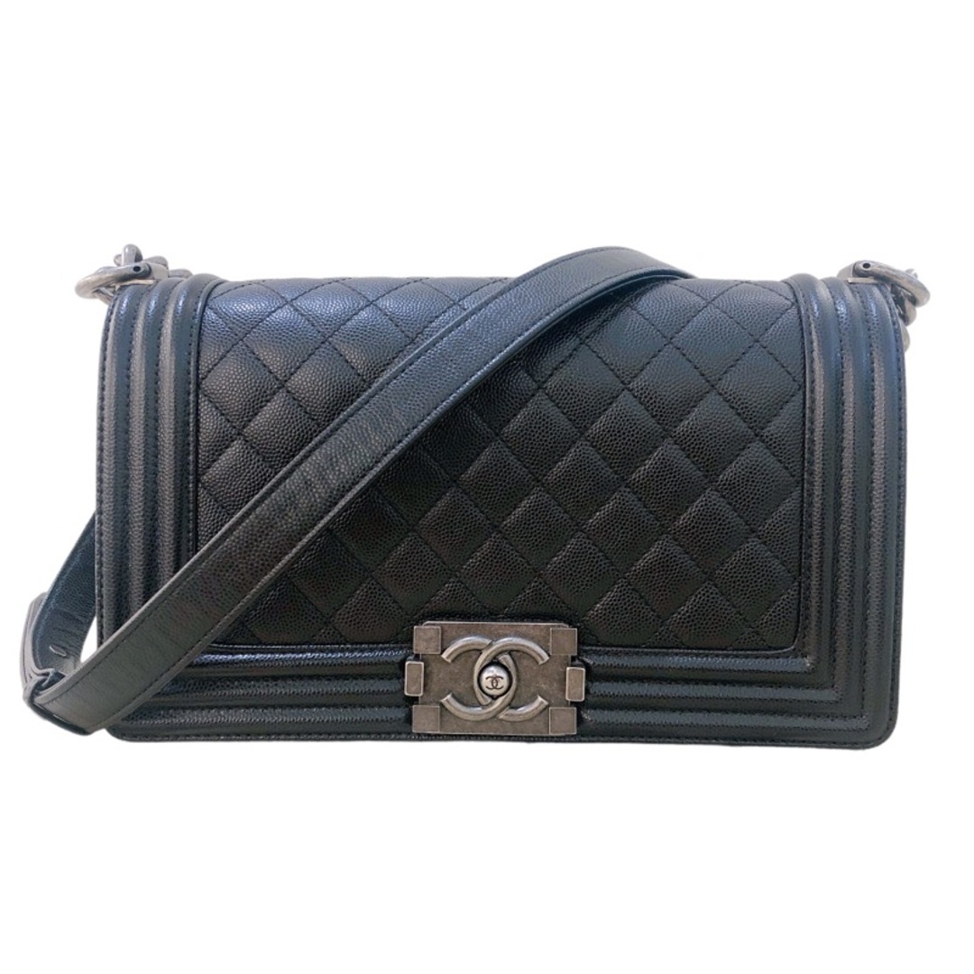 約25cm高さシャネル CHANEL ボーイシャネル25 A67086 ブラック/シルバー  キャビアスキン レディース ショルダーバッグ