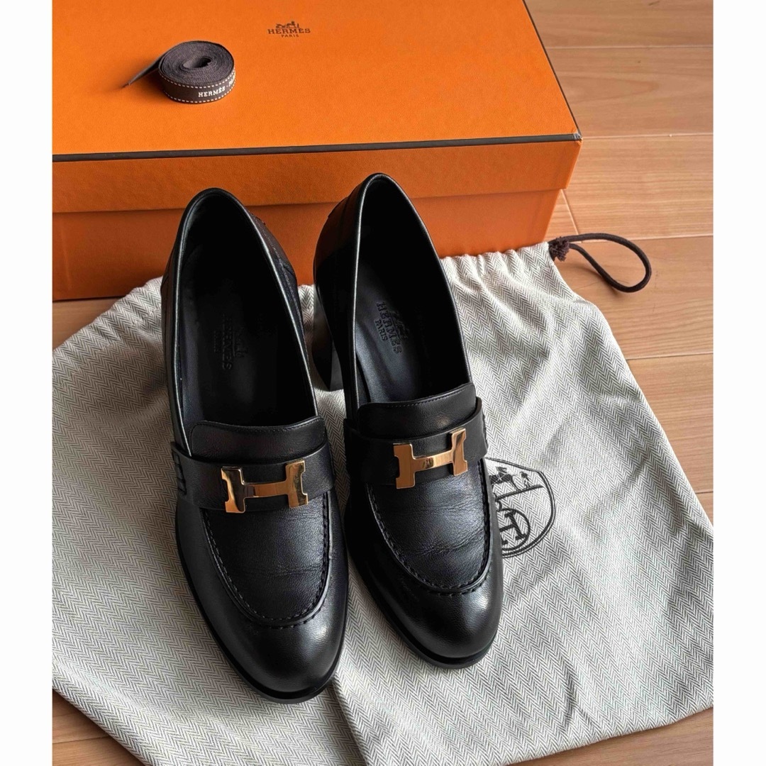 ハイヒール/パンプスエルメスHERMES　モカシン ドーフィン70 超美品37黒