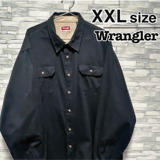 ラングラー(Wrangler)のWrangler　ワークシャツ　ブラック　黒　ダブルポケット　無地　USA古着(シャツ)