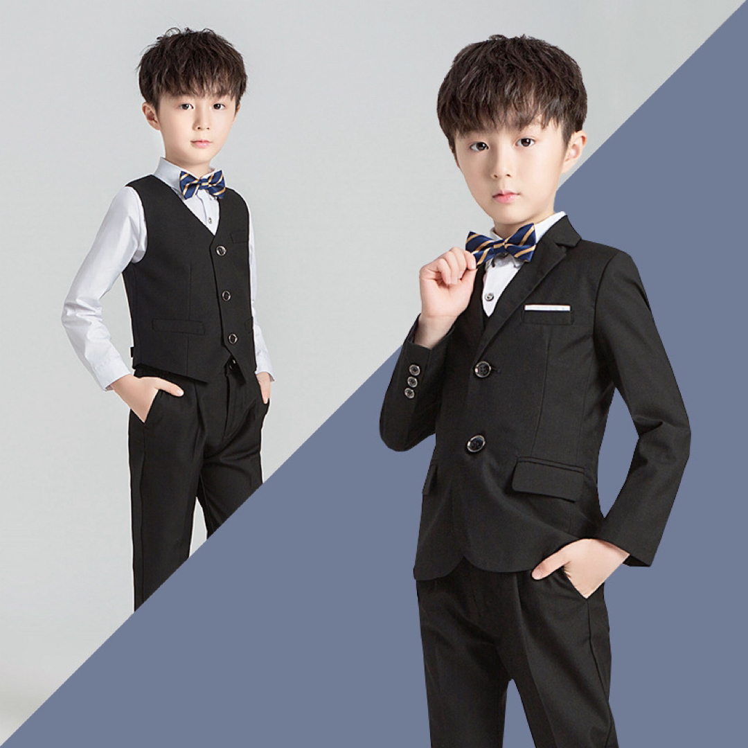 男の子 フォーマル 蝶ネクタイ ブラック 150  ジャケット パンツ スーツ キッズ/ベビー/マタニティのキッズ服男の子用(90cm~)(ドレス/フォーマル)の商品写真