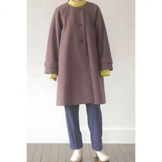 ショコラフィネローブ(chocol raffine robe)のchocol raffine robe ノーカラー　コート　パープル(ロングコート)