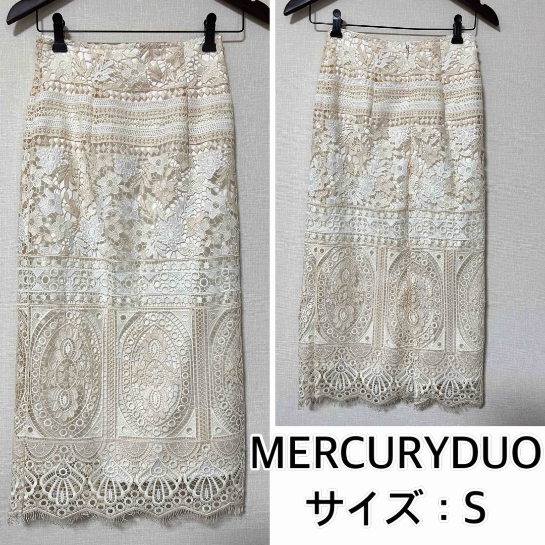 MERCURYDUO(マーキュリーデュオ)のMERCURYDUO❤️配色ケミカルレースタイトスカート　ホワイト レディースのスカート(ひざ丈スカート)の商品写真