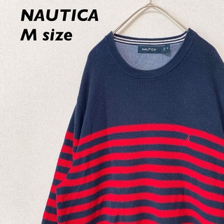 ノーティカ(NAUTICA)のノーティカ　ニット　セーター　ボーダー　刺繍ロゴ　男女兼用　Mサイズ　ネイビー(ニット/セーター)